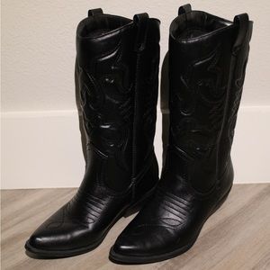 Soda, Black Women Cowboy Pointed Toe Knee High Boots, Size 6.5